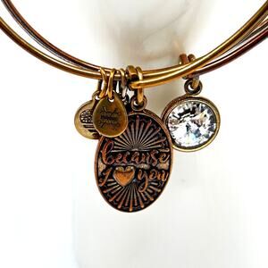 Alex and Ani Lot 2 Bracelets Because I Love You and Clear Rivoli Rhinestone